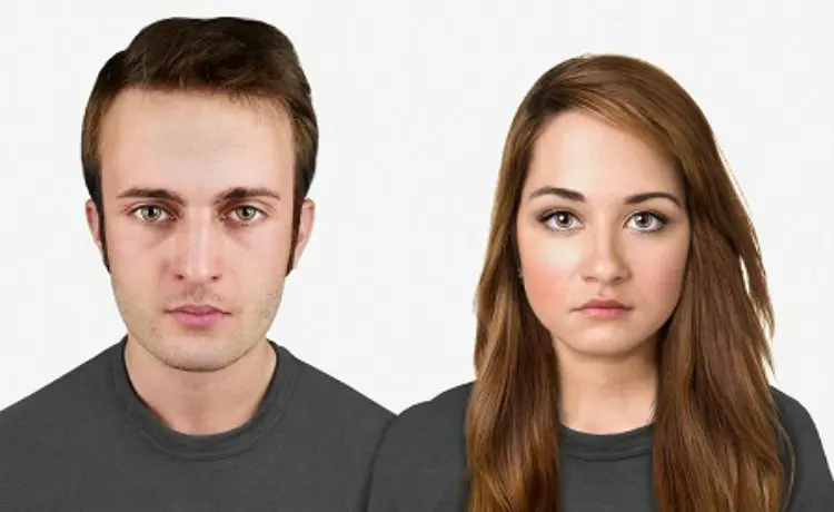 Face de um homem e uma mulher daqui a 20 mil anos