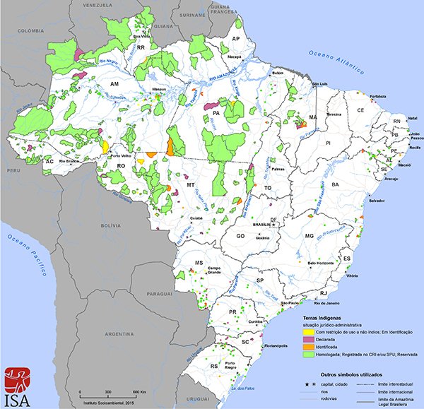 Mapa das terras indígenas do Brasil