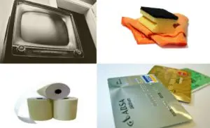 TV, esponja, papel, cartão