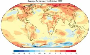 Mapa de temperaturas de 2017 da OMM