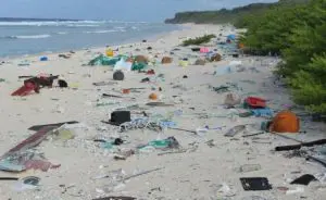 plástico na areia da praia