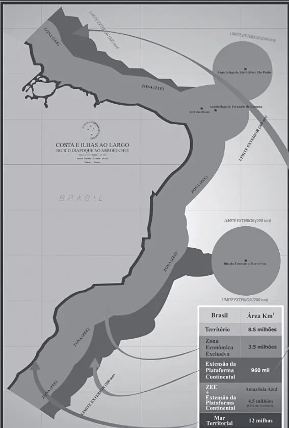 Mapa a seguir a área correspondente à Amazônia Azul